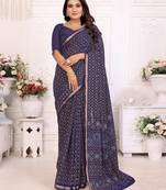 Blue soft cotton light weight zari weaving saree with blouse