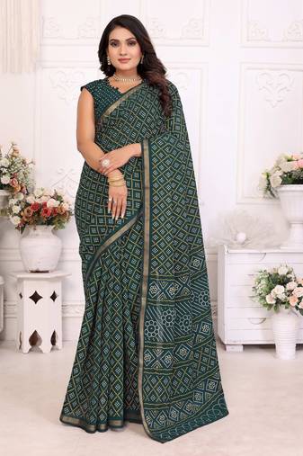 Dark green soft cotton light weight zari weaving saree with blouse