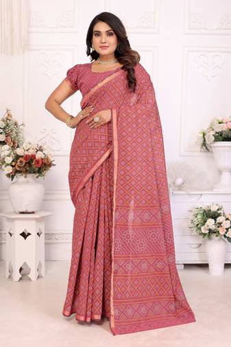 Peach soft cotton light weight zari weaving saree with blouse