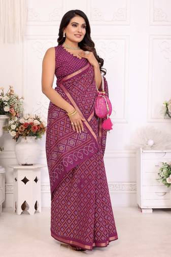 Purple soft cotton light weight zari weaving saree with blouse