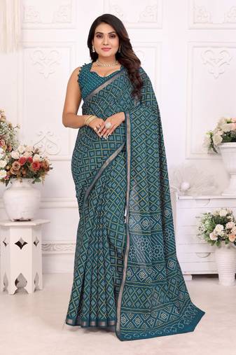 Dark teal soft cotton light weight zari weaving saree with blouse