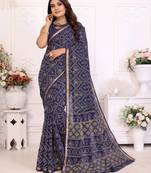 Blue soft cotton light weight zari weaving saree with blouse