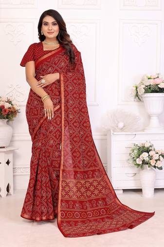 Maroon soft cotton light weight zari weaving saree with blouse