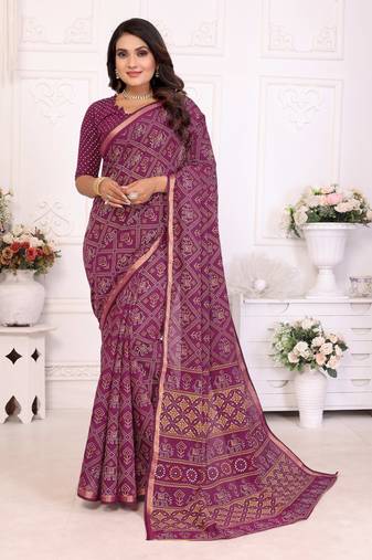 Purple soft cotton light weight zari weaving saree with blouse