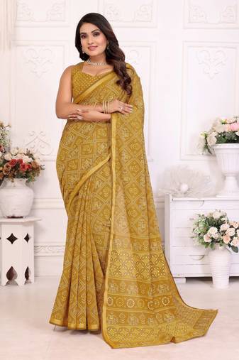 Yellow soft cotton light weight zari weaving saree with blouse