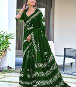 Green printed cotton saree with blouse piece
