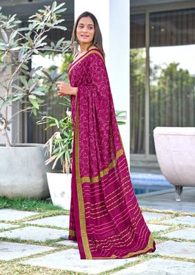 Wine printed cotton saree with blouse piece 2