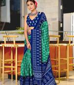 Green printed cotton saree with blouse piece