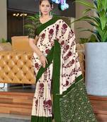 Green printed cotton saree with blouse piece