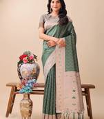 green lichi Silk blend woven zari work tassel saree