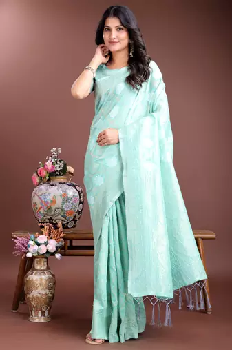 sea green cotton woven zari work tassel saree