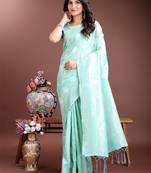 sea green cotton woven zari work tassel saree