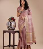 purple organza woven zari work tassel saree