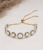 Golden circular kundan with white pearls adjustable bracelet