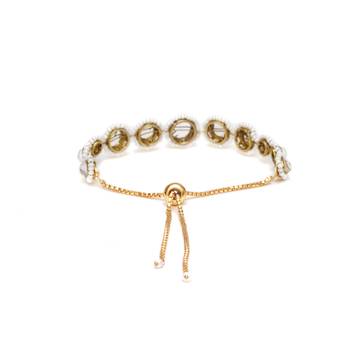 Golden circular kundan with white pearls adjustable bracelet 3