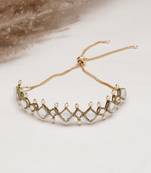 Golden kite shaped kundan with white pearls adjustable bracelet