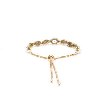 Golden oval shape kundan & white pearl adjustable bracelet 3