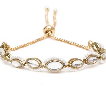 Golden oval shape kundan & white pearl adjustable bracelet 4