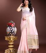 light pink cotton woven zari work tassel saree