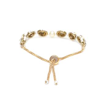 Golden tilak kundan with white pearls adjustable bracelet 3