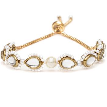 Golden tilak kundan with white pearls adjustable bracelet 4