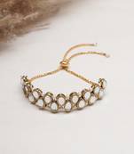 Golden double layer tilak kundan with white pearls adjustable bracelet