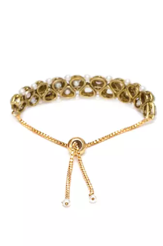 Golden triangle kundan with white pearls adjustable bracelet