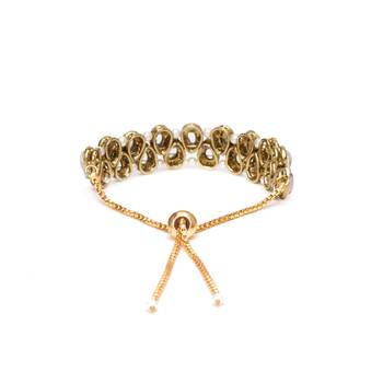 Golden double layer tilak kundan with white pearls adjustable bracelet 3