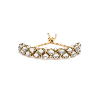 Golden triangle kundan with white pearls adjustable bracelet 4