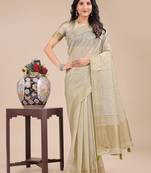 cream organza woven zari work tassel saree