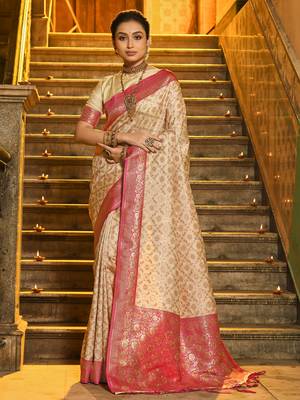 pink Banarasi Silk woven zari work tassel saree 1