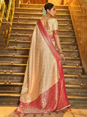 pink Banarasi Silk woven zari work tassel saree 2
