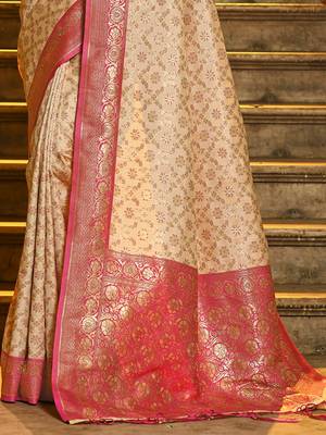 pink Banarasi Silk woven zari work tassel saree 3