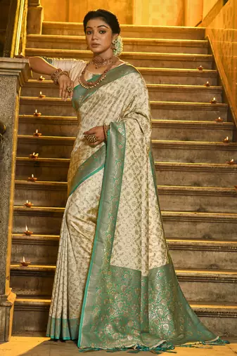 sea green Banarasi Silk woven zari work tassel saree
