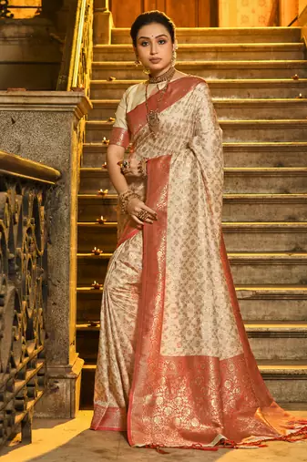 red Banarasi Silk woven zari work tassel saree