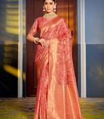 peach Banarasi Silk woven zari work tassel saree