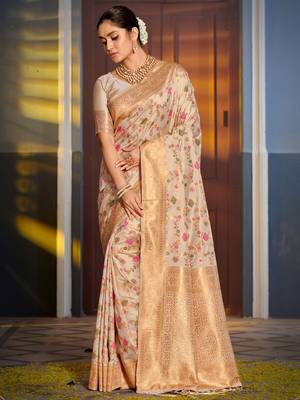 white Banarasi Silk woven zari work tassel saree 1