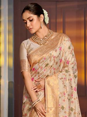 white Banarasi Silk woven zari work tassel saree 3