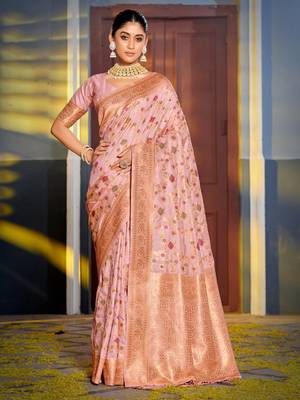 pink Banarasi Silk woven zari work tassel saree 1