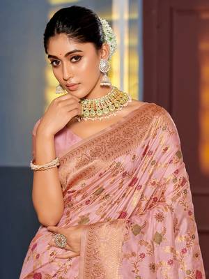pink Banarasi Silk woven zari work tassel saree 2