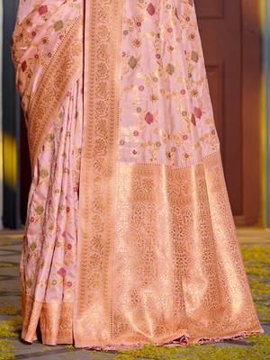 pink Banarasi Silk woven zari work tassel saree 3
