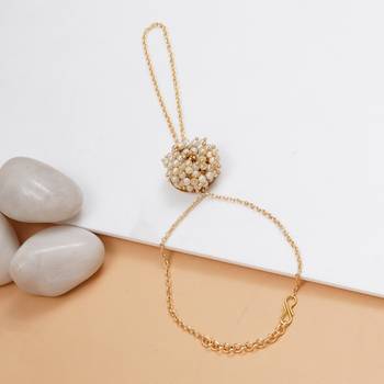 Golden pearl bloom haathphool bracelet 1