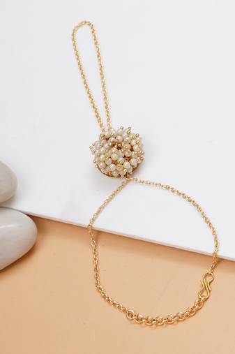 Golden pearl bloom haathphool bracelet
