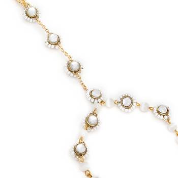 Golden round kundan with white pearls adjustable hathphool bracelet 3