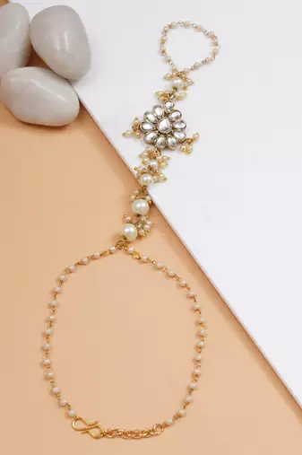 Regal kundan pearl haathphool bracelet