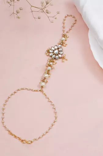 Regal kundan pearl haathphool bracelet