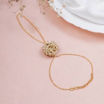Golden pearl bloom haathphool bracelet 3