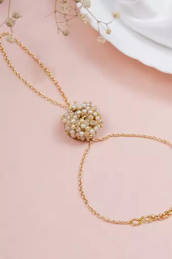 Golden pearl bloom haathphool bracelet