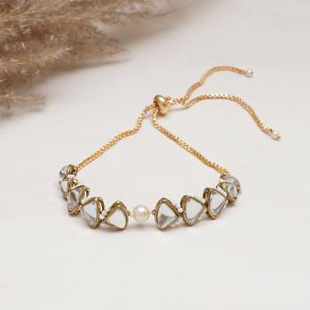 Golden triangle kundan & white pearl adjustable bracelet 1