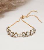 Golden triangle kundan & white pearl adjustable bracelet